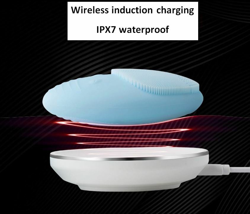 Wireless Electric Facial Cleansing Brush with LED Light Therapy Waterproof Skin Care Device