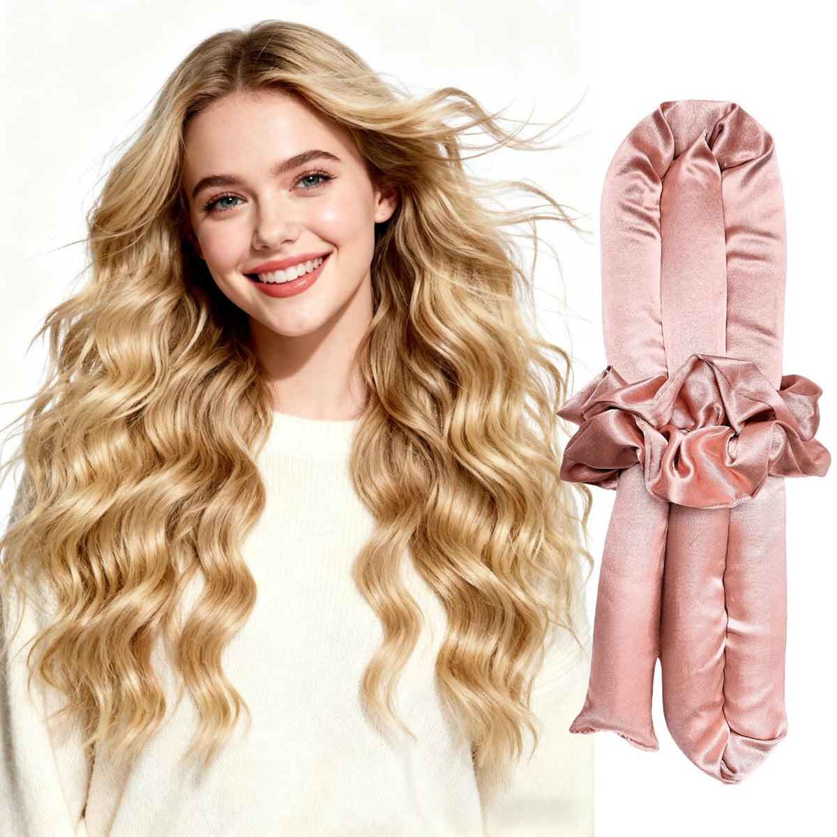 Serenade Satin Heatless Curling Rods for Overnight Hair Styling - Rosy