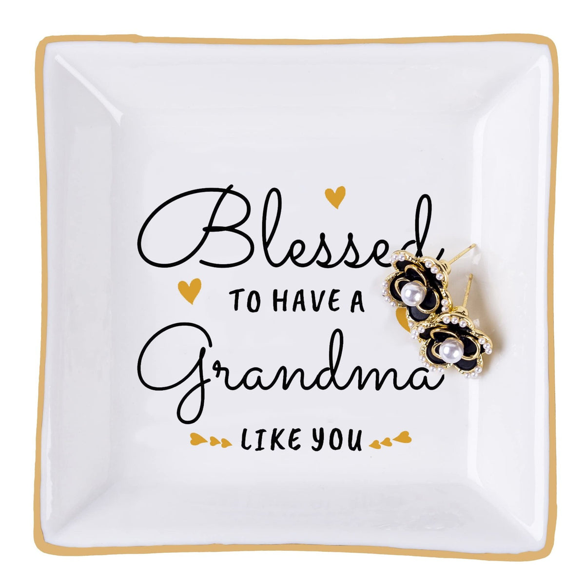 Grandma Jewelry Ring Dish Gift - Heartwarming Ceramic Trinket Tray for Birthday, Mother's Day, Christmas