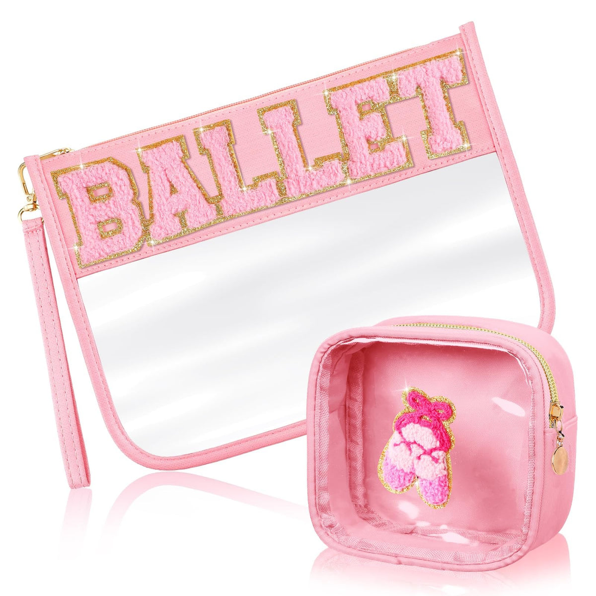 Ballet Themed Chenille Letter Bags – 2 Pcs Makeup & Toiletry Pouches, PVC Waterproof