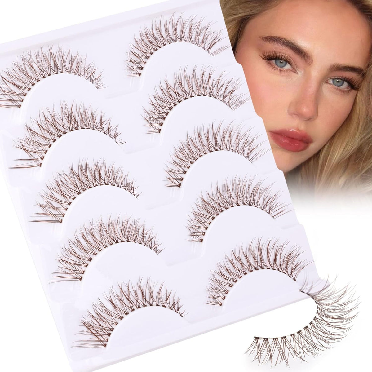 Brown False Eyelashes Natural Look Cat Eye Faux Mink Reusable 3D Volume