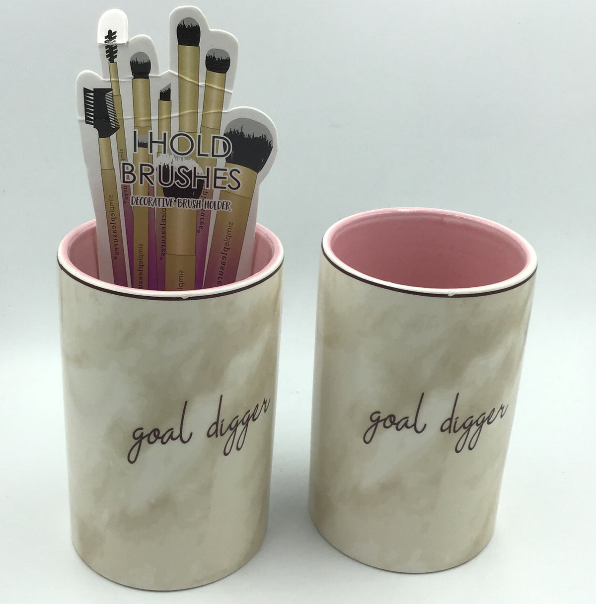 Set of 2 Goal Digger Ceramic Makeup Brush Holders - Multicolor Cosmetic Storage
