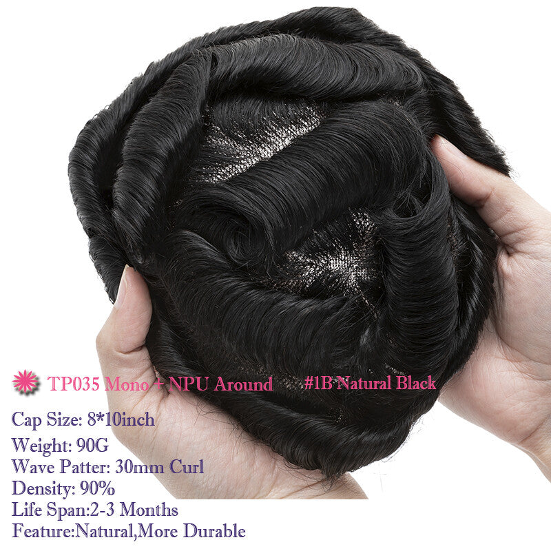 Men's Thin Skin Hair Replacement Toupee Human Hair System with Full PU Base