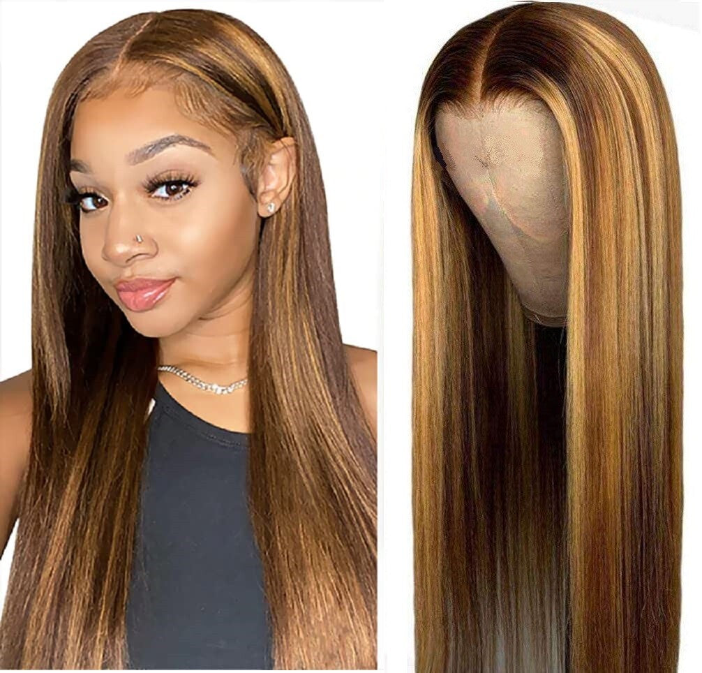 Brazilian Straight Human Hair Wig Ombre Brown Honey Blonde 70cm