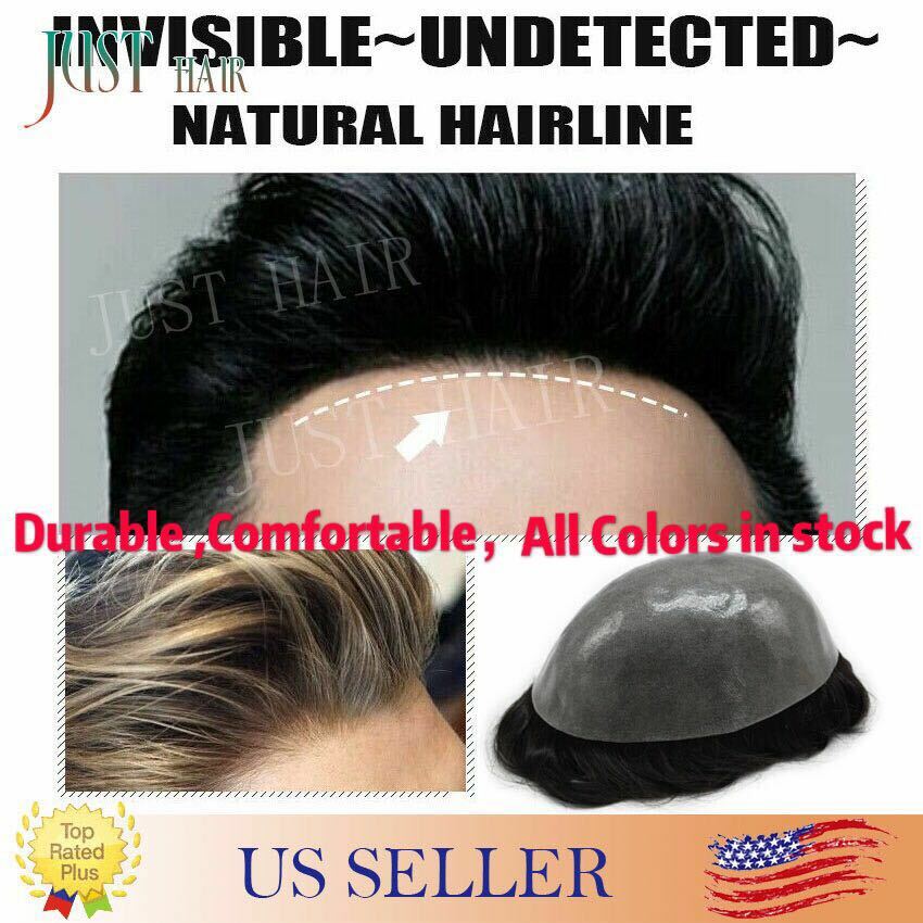 Men's Hair Replacement System Full Poly Skin Toupee - Remy Human Hair Wig