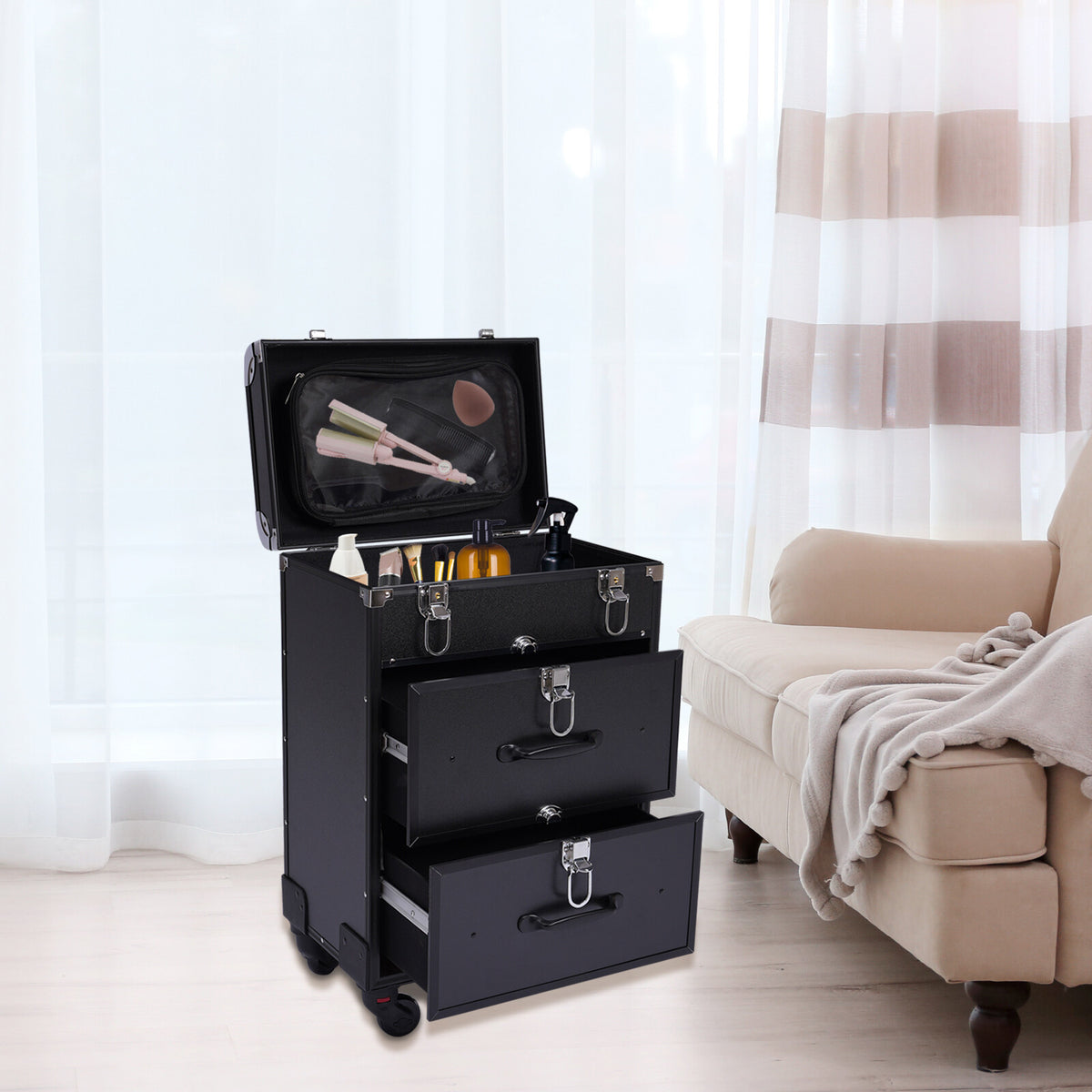 Rolling Makeup Case with Multi-Layer Storage Trolley for Cosmetics & Beauty Tools