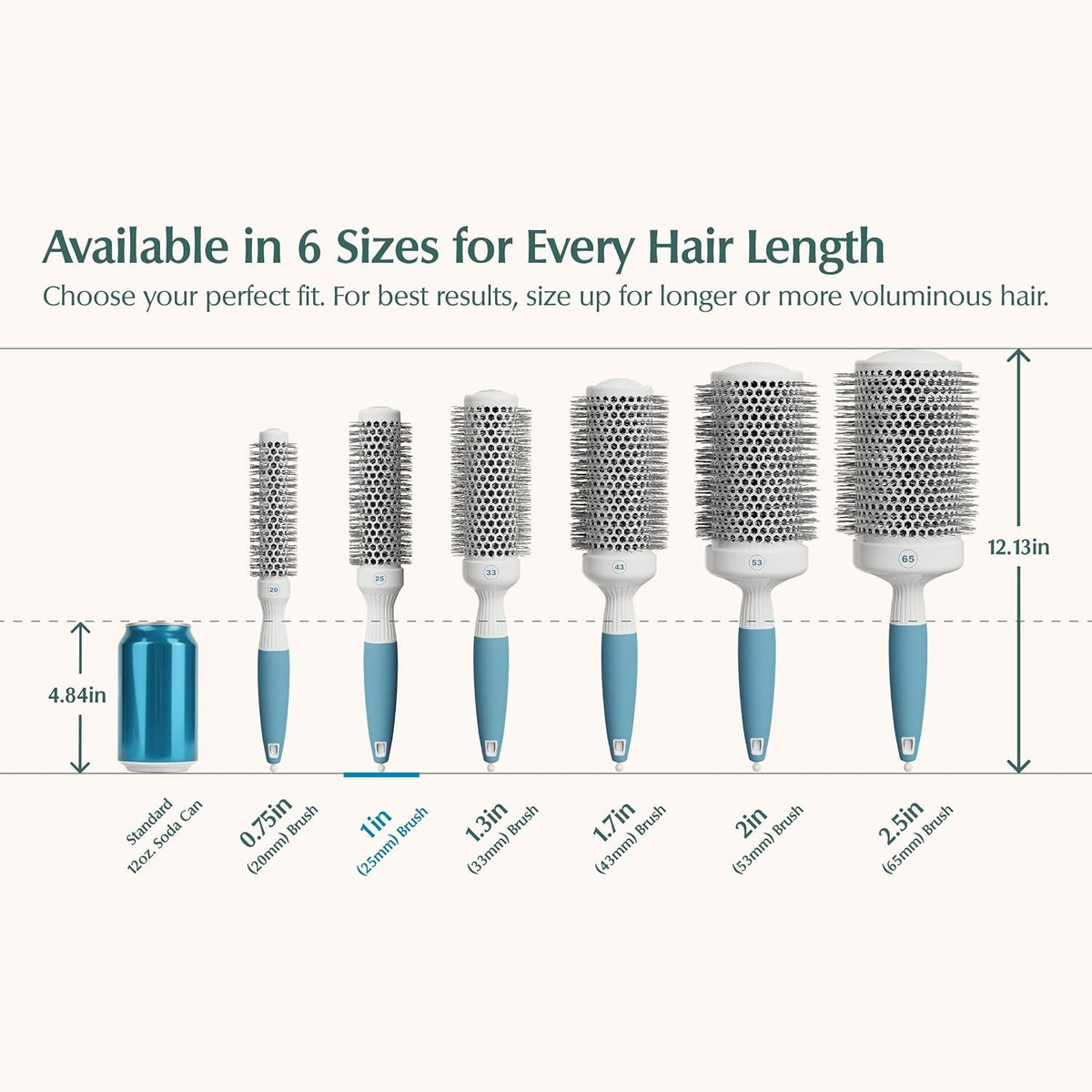 Detangling Ceramic Round Hair Brush with Ionic Bristles for Shine & Volume