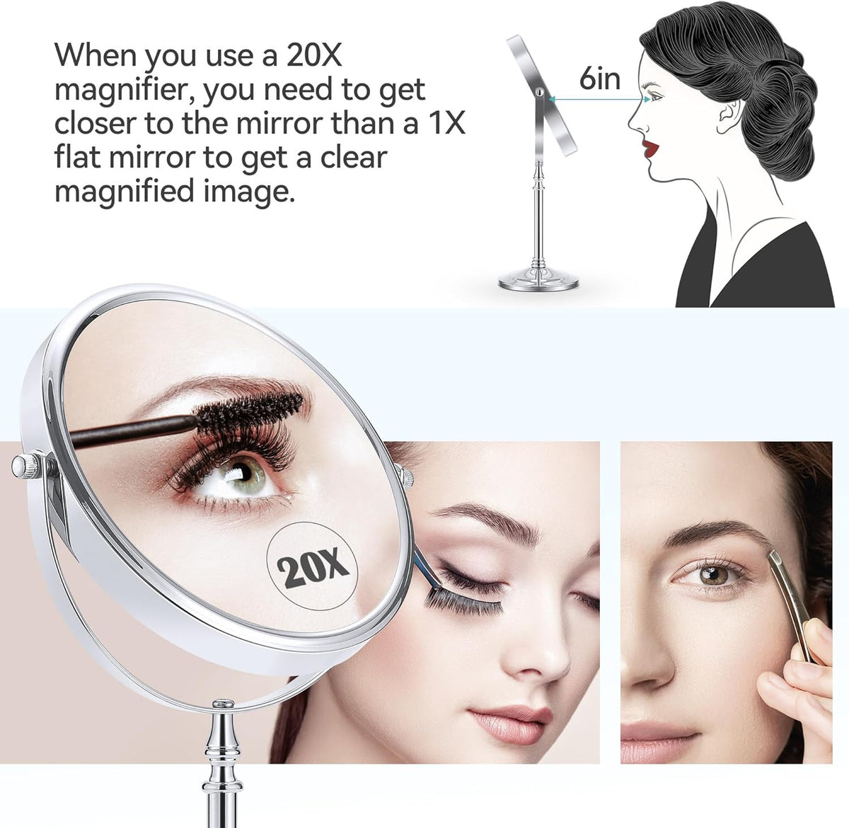 20X Double-Sided Magnifying Mirror with Stand - 360° Rotation for Makeup & Grooming