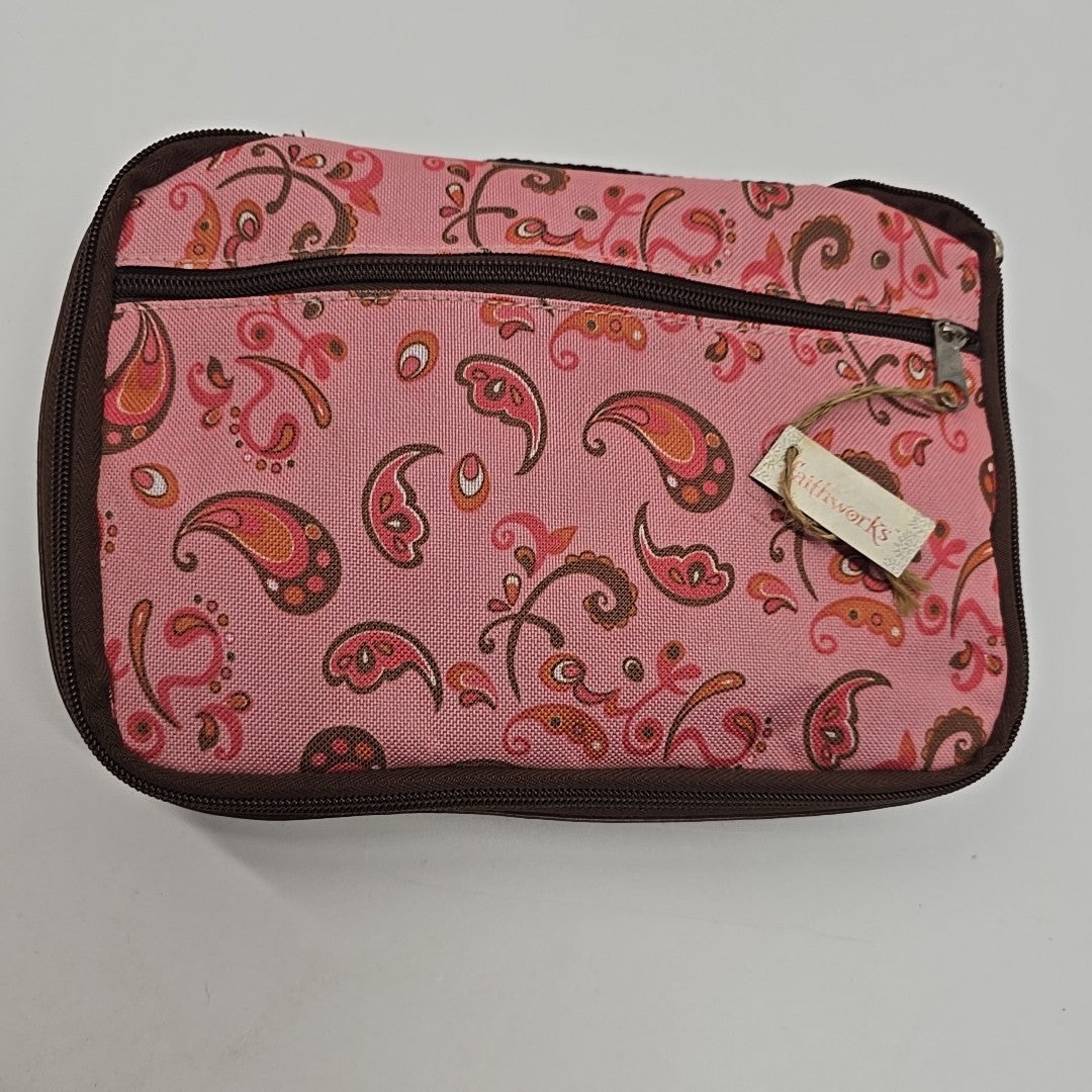 Vegan Makeup & Toiletry Bag for Travel Paisley Brown Pink Zip Case