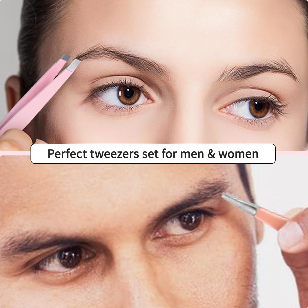 6-Piece Eyebrow Tweezers Set with Curved Scissors & Brush - Multi-Color