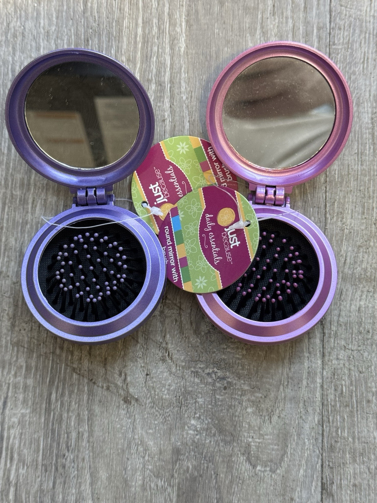 2 Pack! Daily Essentials Round Mirror with Brush - 3-4 Inch
