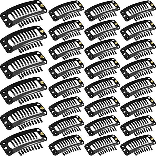 30 Pieces 32 mm 9-teeth Hair Extension Clips Wigs Snap Black