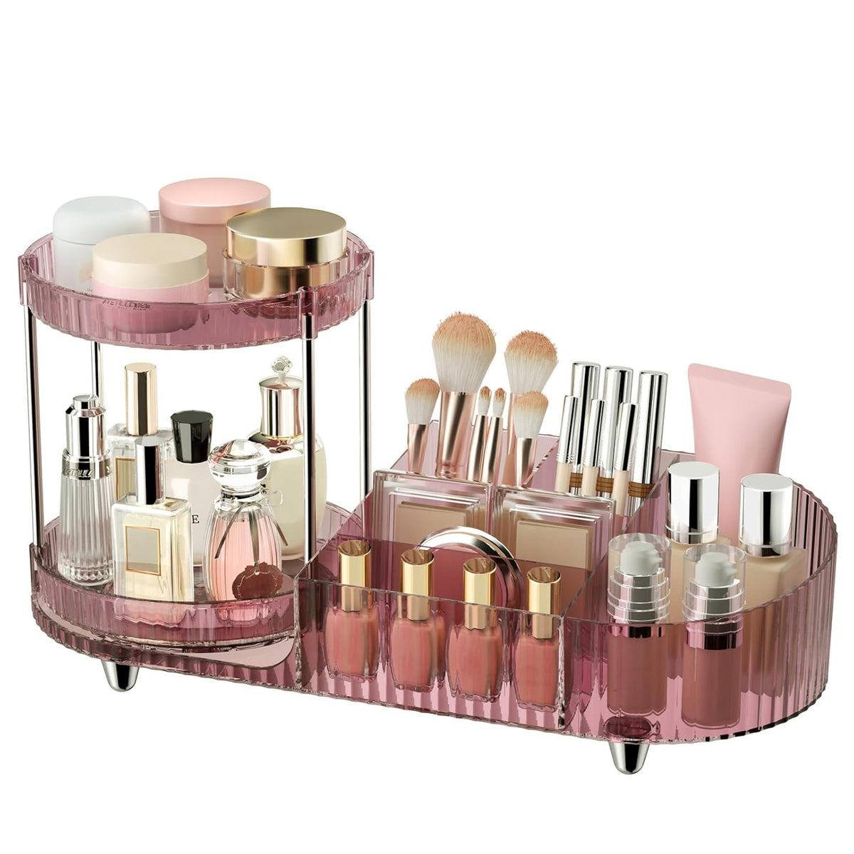 360 Rotating Makeup Organizer with Perfume Trays & Compartments, Acrylic Vanity Storage