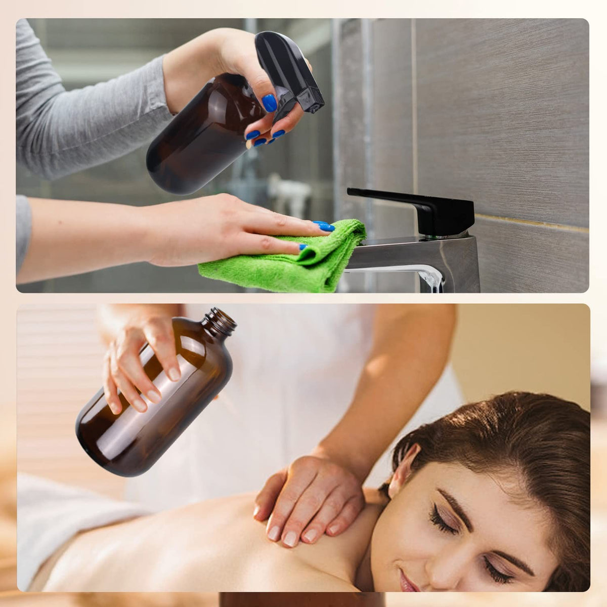 Amber Glass Spray Bottles 16oz - Adjustable, UV-Protected Cleaning & Home Use