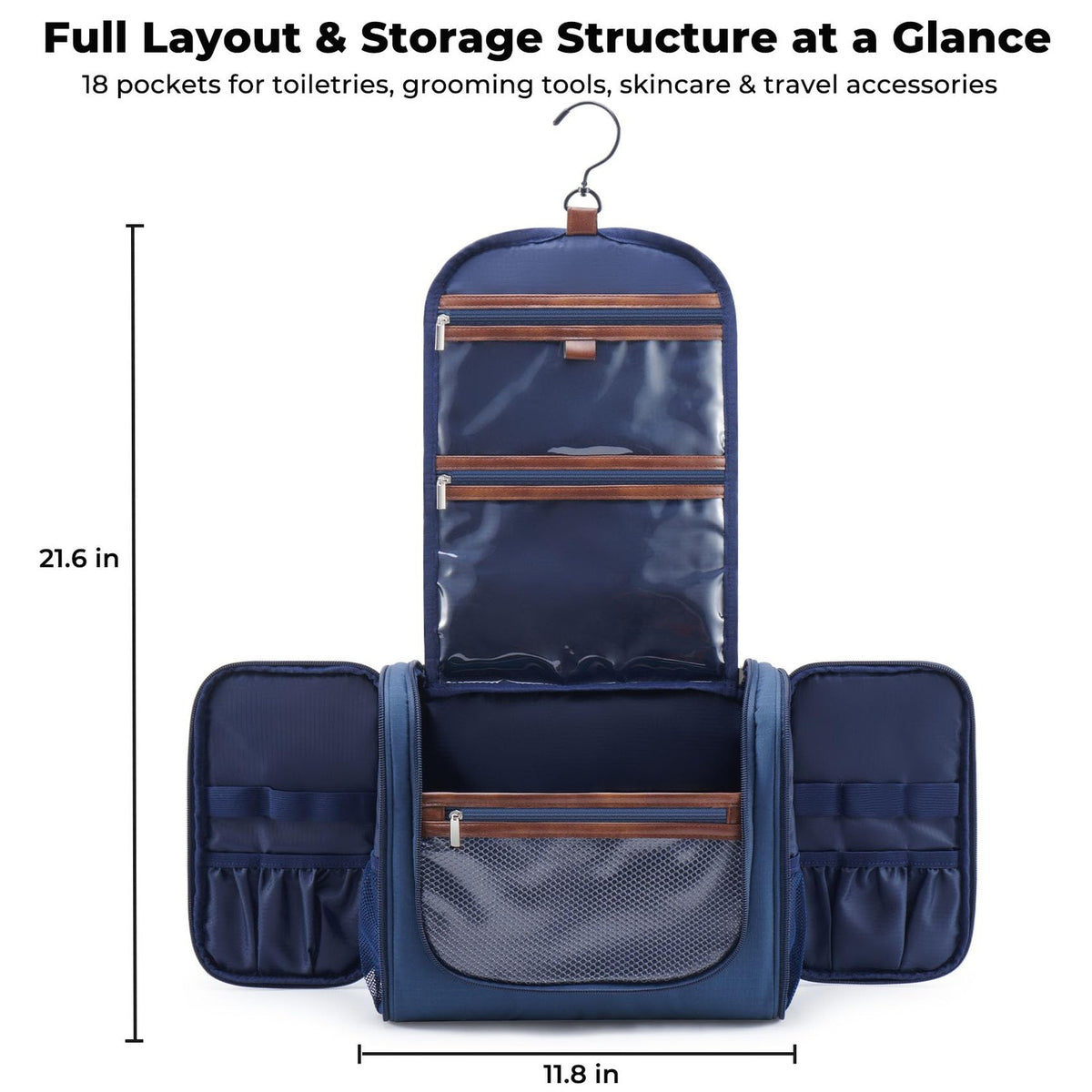 Large Hanging Toiletry Bag Travel Organizer with Hook Navy