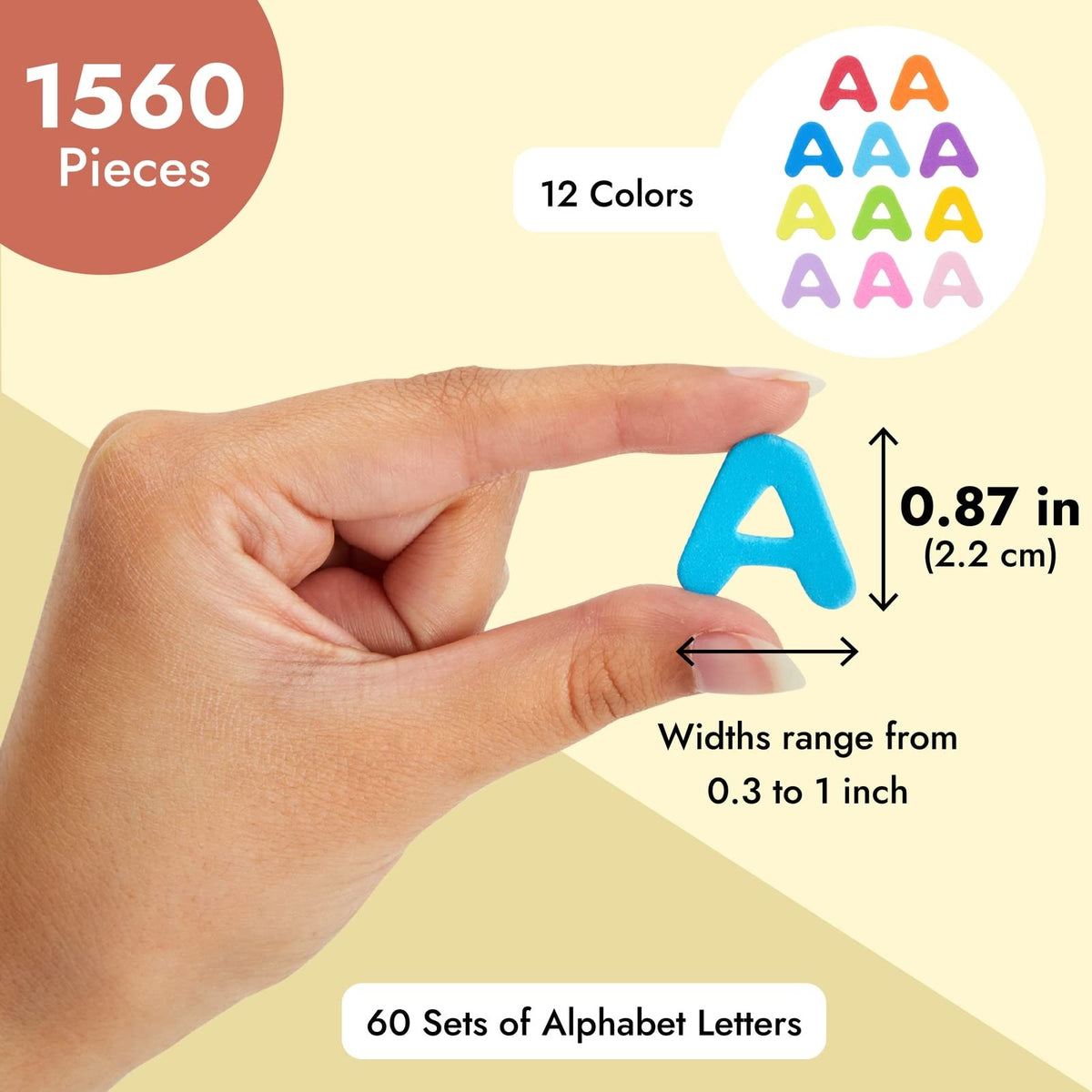 Foam Letter Stickers - 1560 Pieces, 12 Colors, Perfect for Crafts & Education