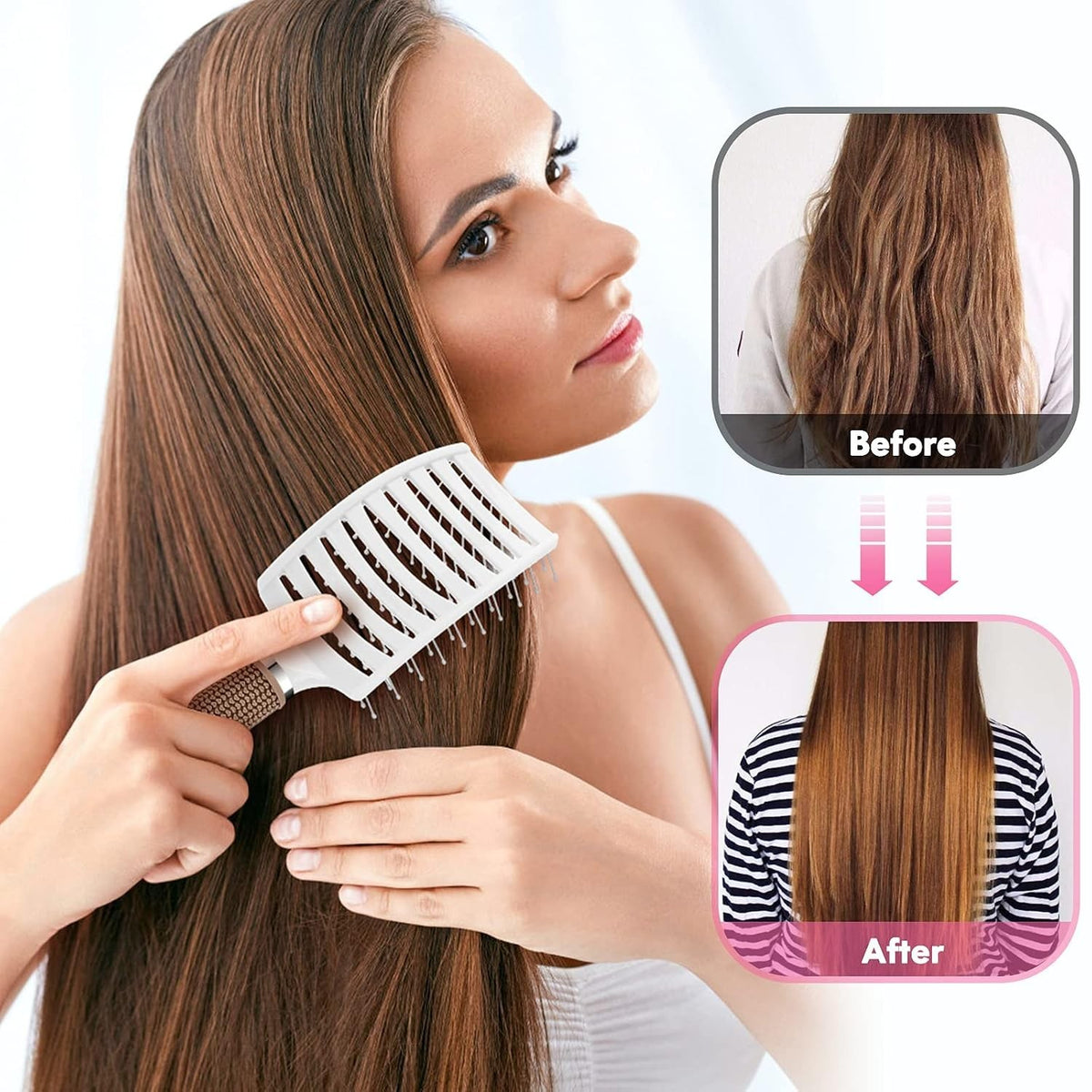 Pink Curved Vented Hair Brush for Faster Blow Drying and Styling