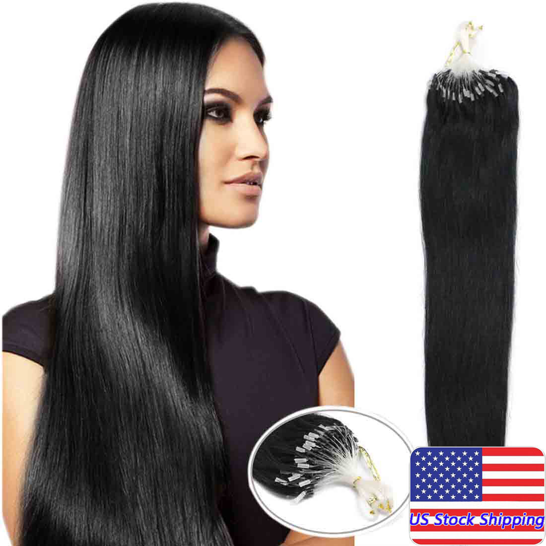 Micro Ring Loop Beads Tip Link Hair Extensions - 100% Remy Human Hair, Straight