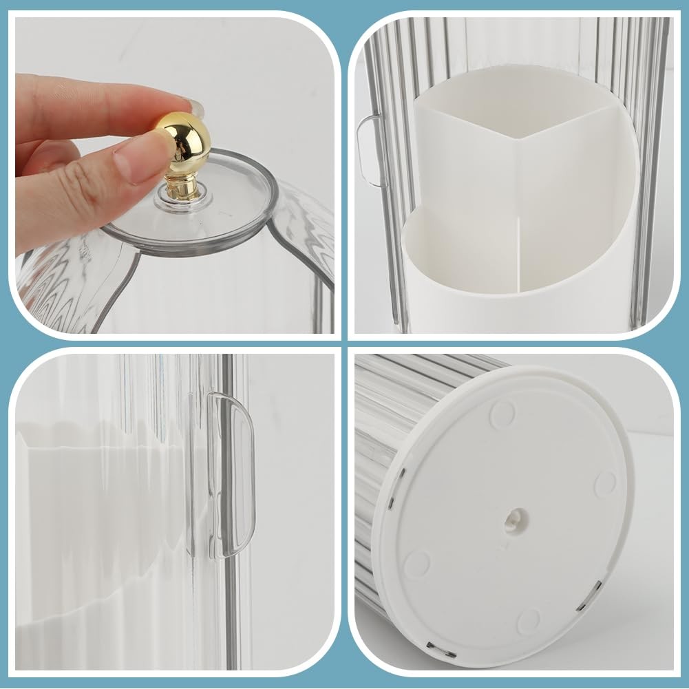 Rotating Makeup Brush Holder with Lid - Waterproof Dustproof Organizer for Vanity
