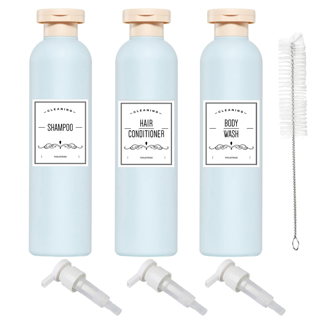 Refillable Squeeze Bottles with Pump & Flip Cap – 8.8 oz / 260 ml Travel Containers (Set of 3, HDPE, BPA-Free, Green)