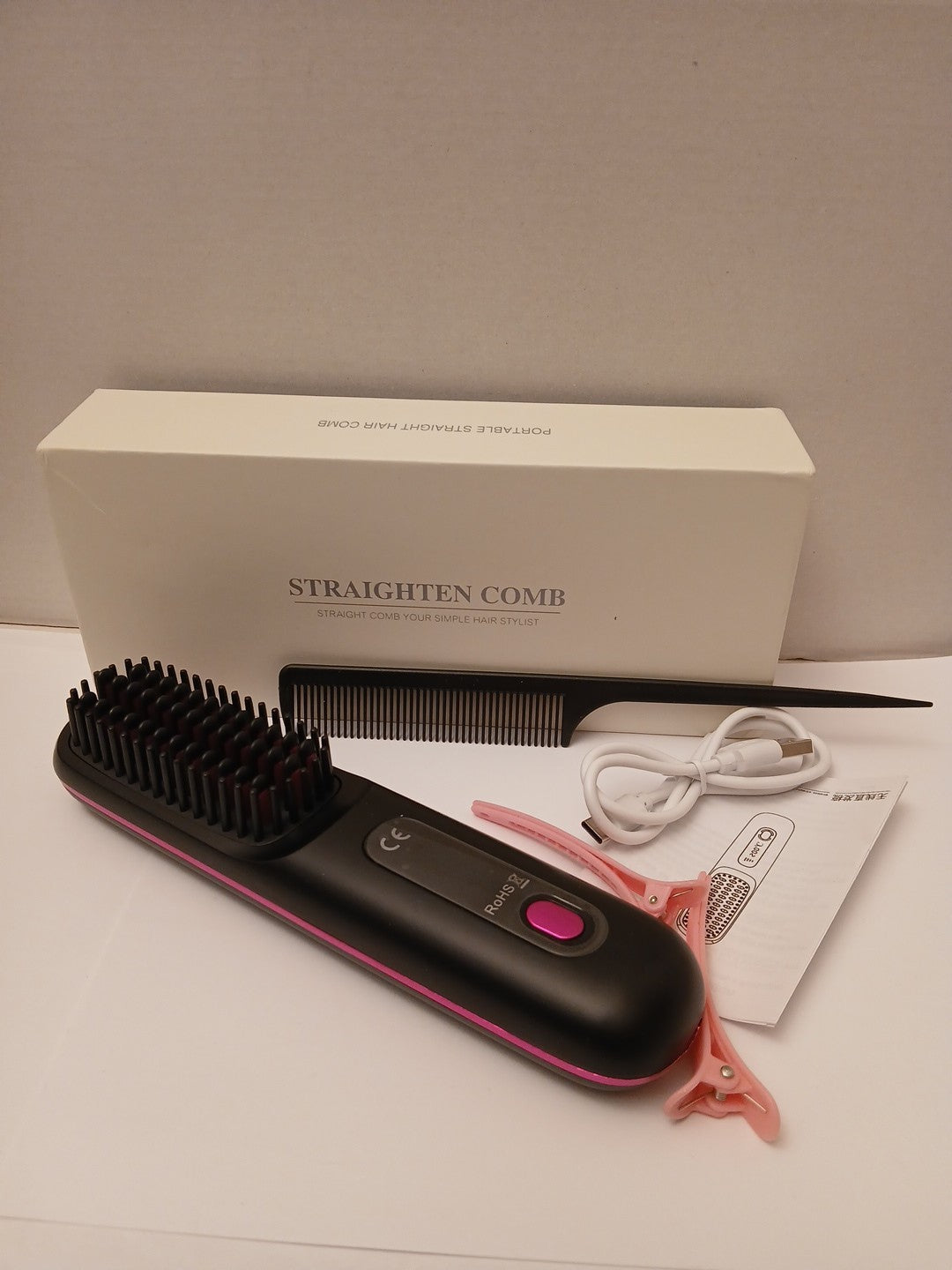 Rechargeable Portable Hair Straightening Comb Black - Hair Styling Tool