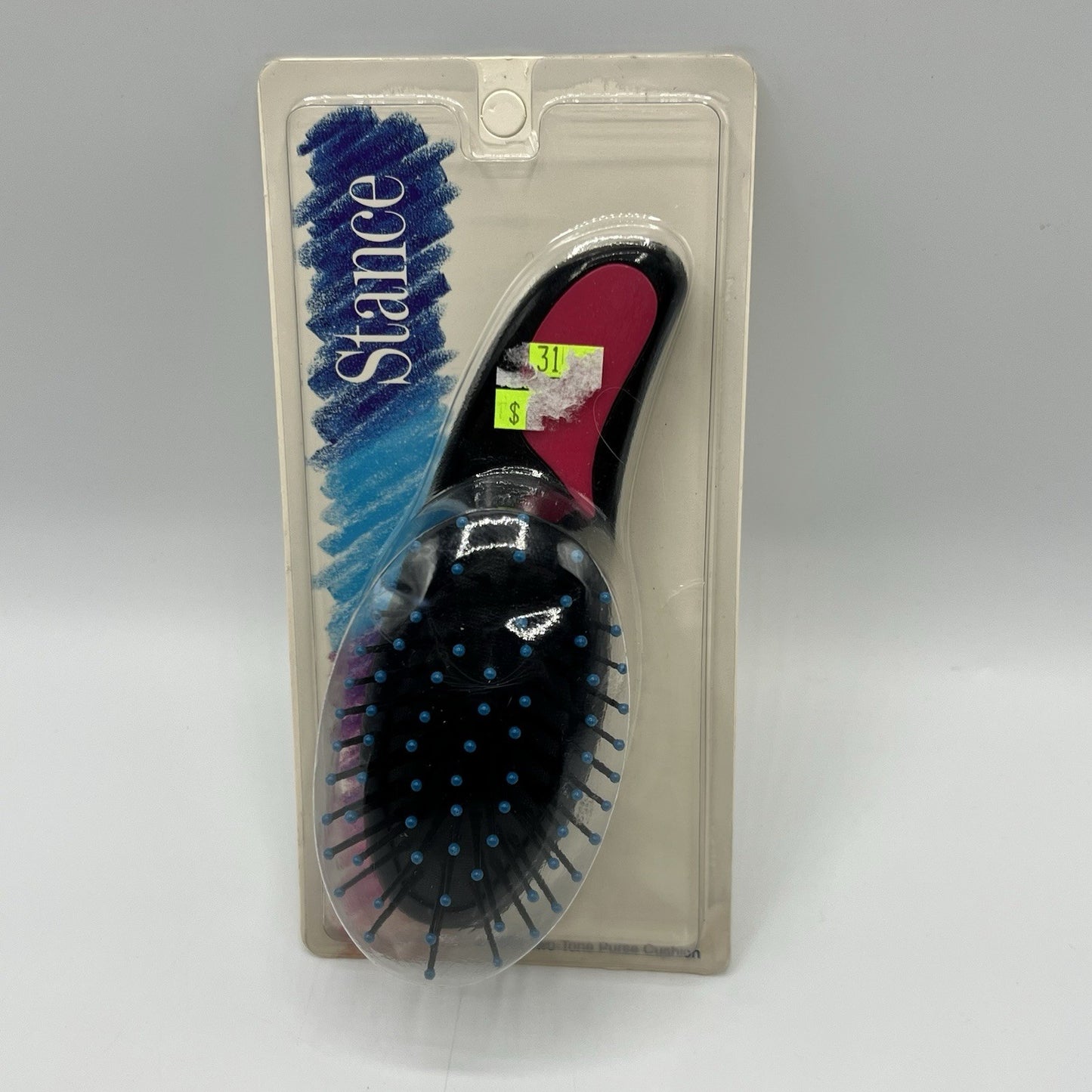 Vintage Two-Tone Purse Cushion Hair Brush 6-Inch Pink & Black