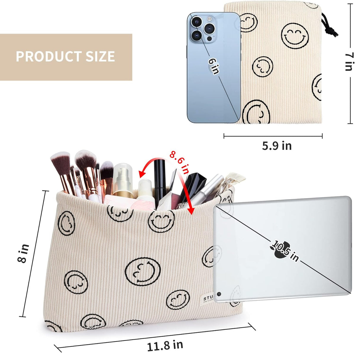 Women’s Waterproof Makeup Bag Set - 2 Pcs Corduroy Cosmetic & Travel Organizer