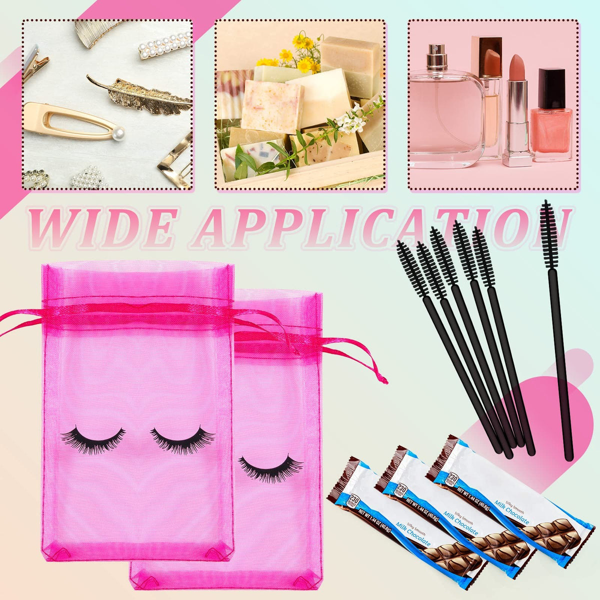 Eyelash Aftercare Bags 100 Pcs Organza 4 x 6 Inches Pink Storage Pouches