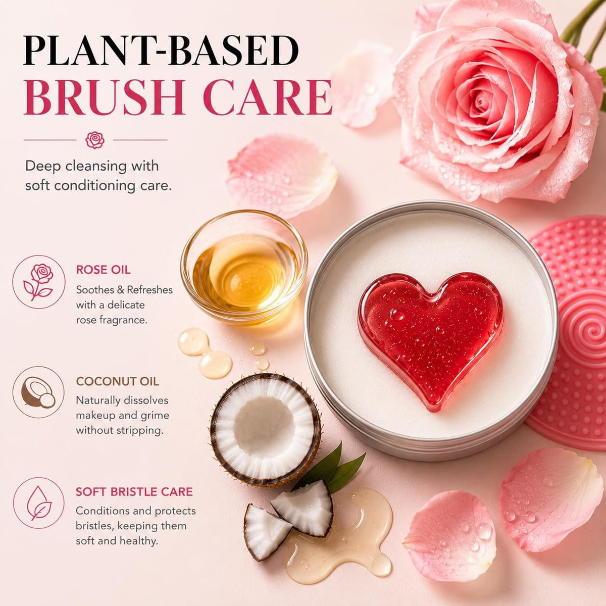 Makeup Brush Cleaner Soap with Jojoba & Rose Oil - 3.4oz, Pink Rose