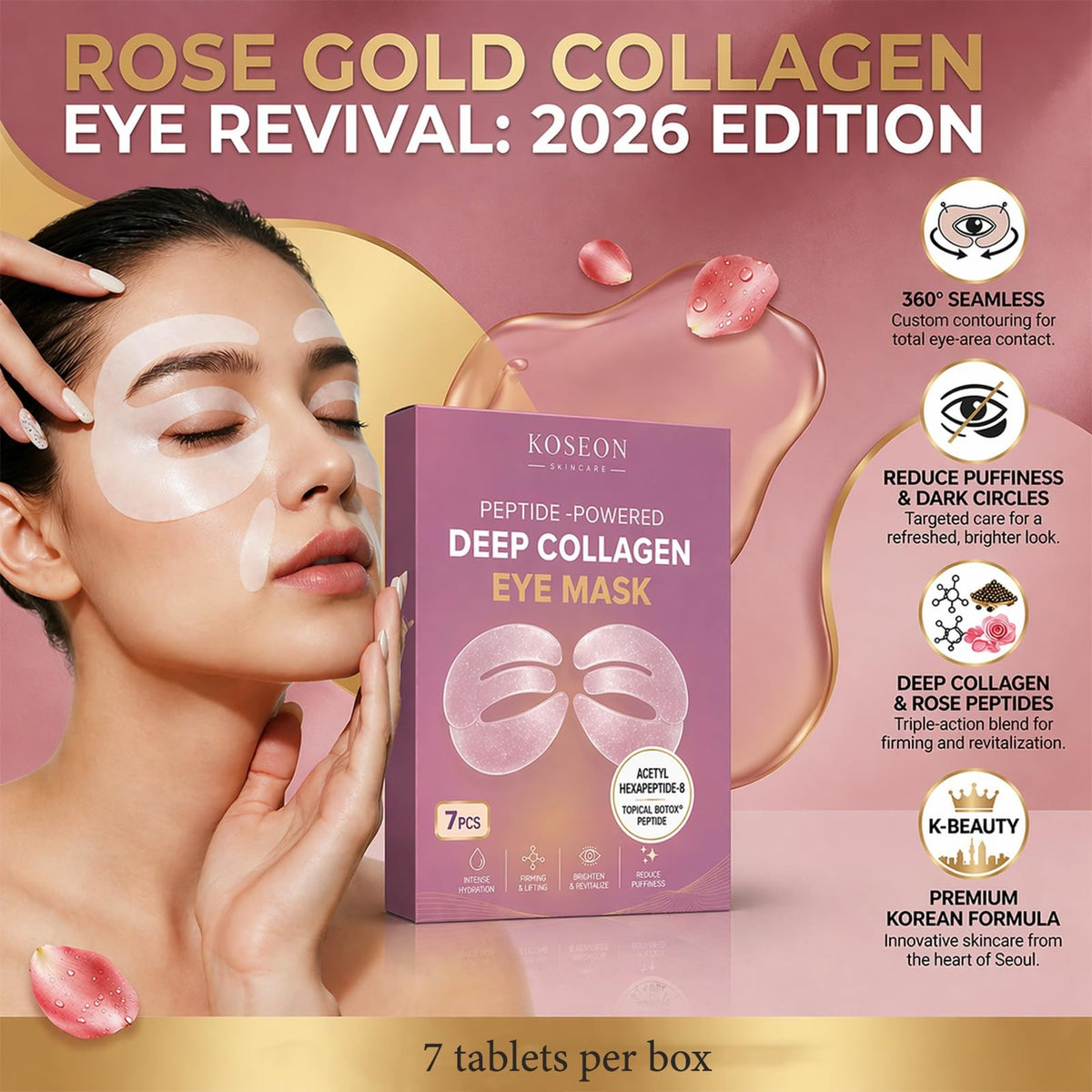 Collagen Eye Mask Set - Peptide Deep Hydration for Dark Circles & Puffy Eyes
