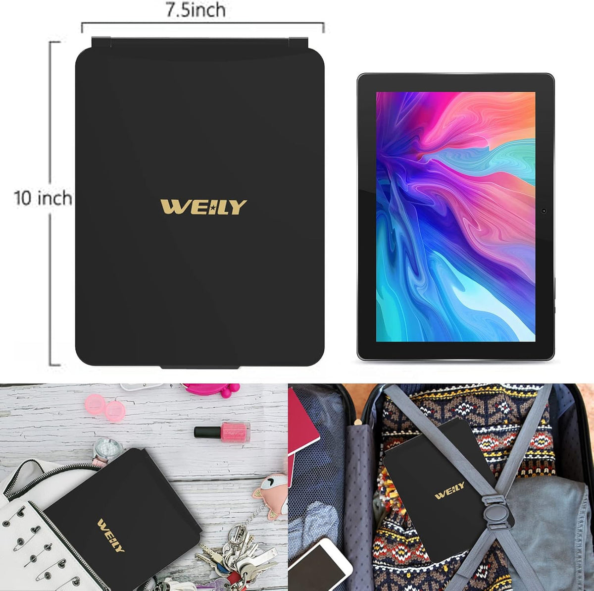 Portable Travel Makeup Mirror with Dimmable LED Lights, Touch Screen, Compact