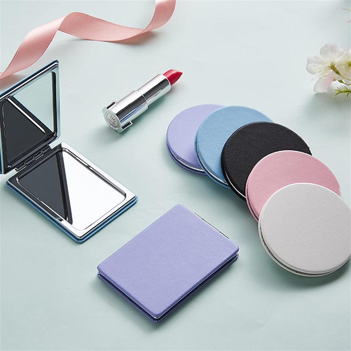 Double-Sided Makeup Mirror, 3.2" Round Folding Tabletop Mirror - Magnifying & Normal Sides