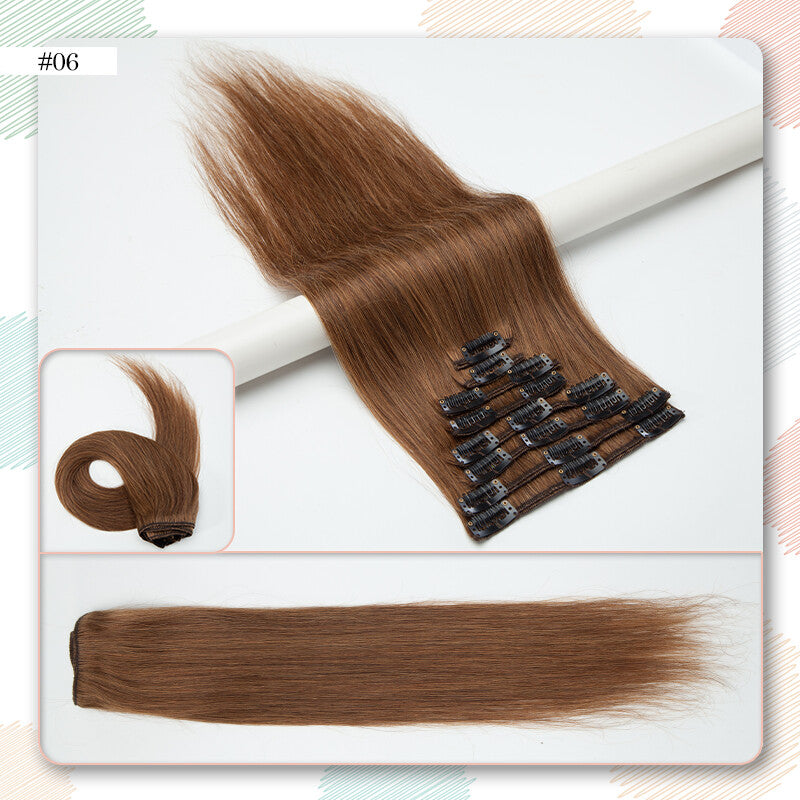 Clip-In Human Hair Extensions Full Head Set - Remy Straight Hair 8 Pieces