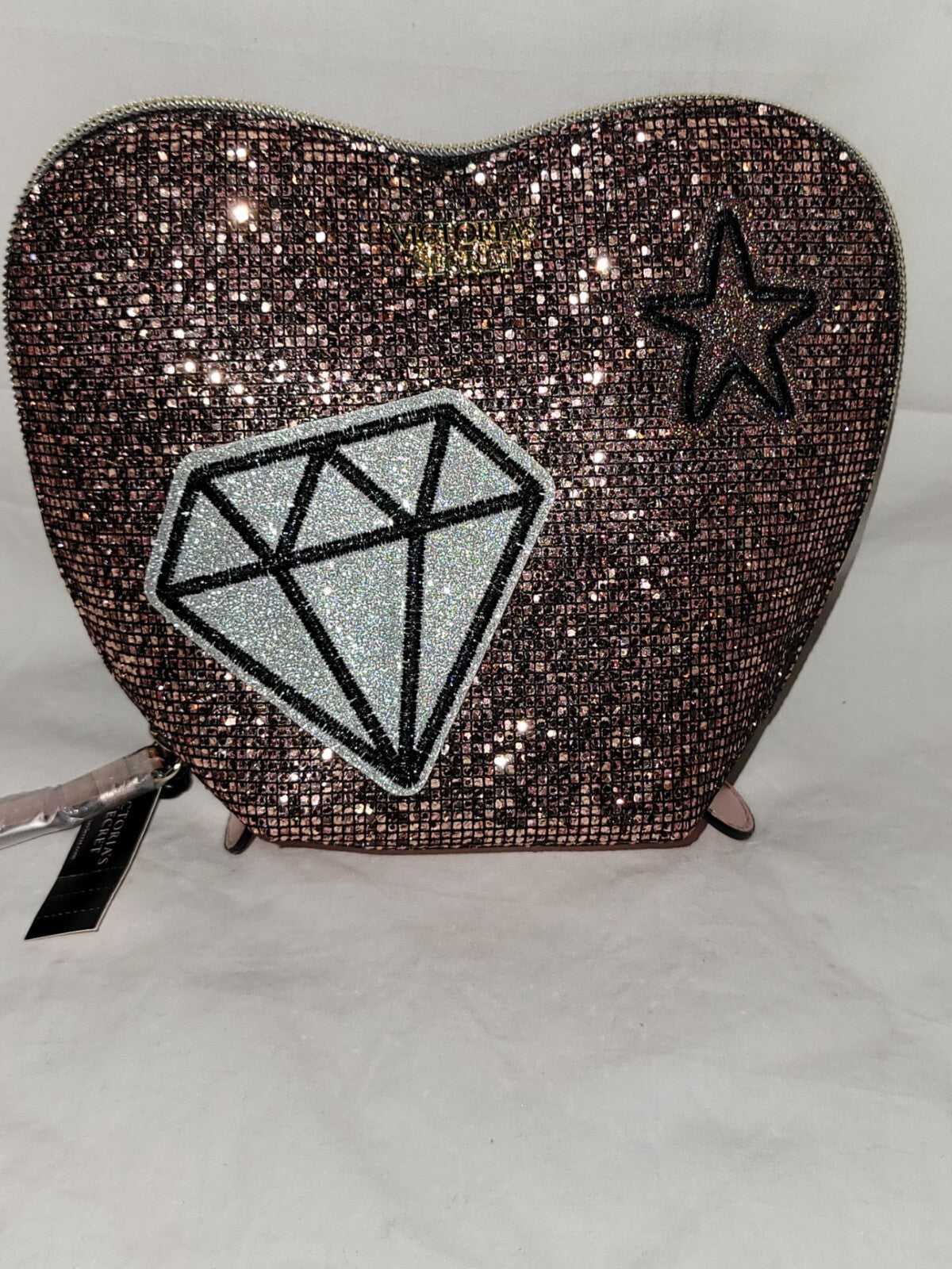 Victoria's Secret Heart Shaped Star Diamond Makeup Bag - Women’s Cosmetic Purse