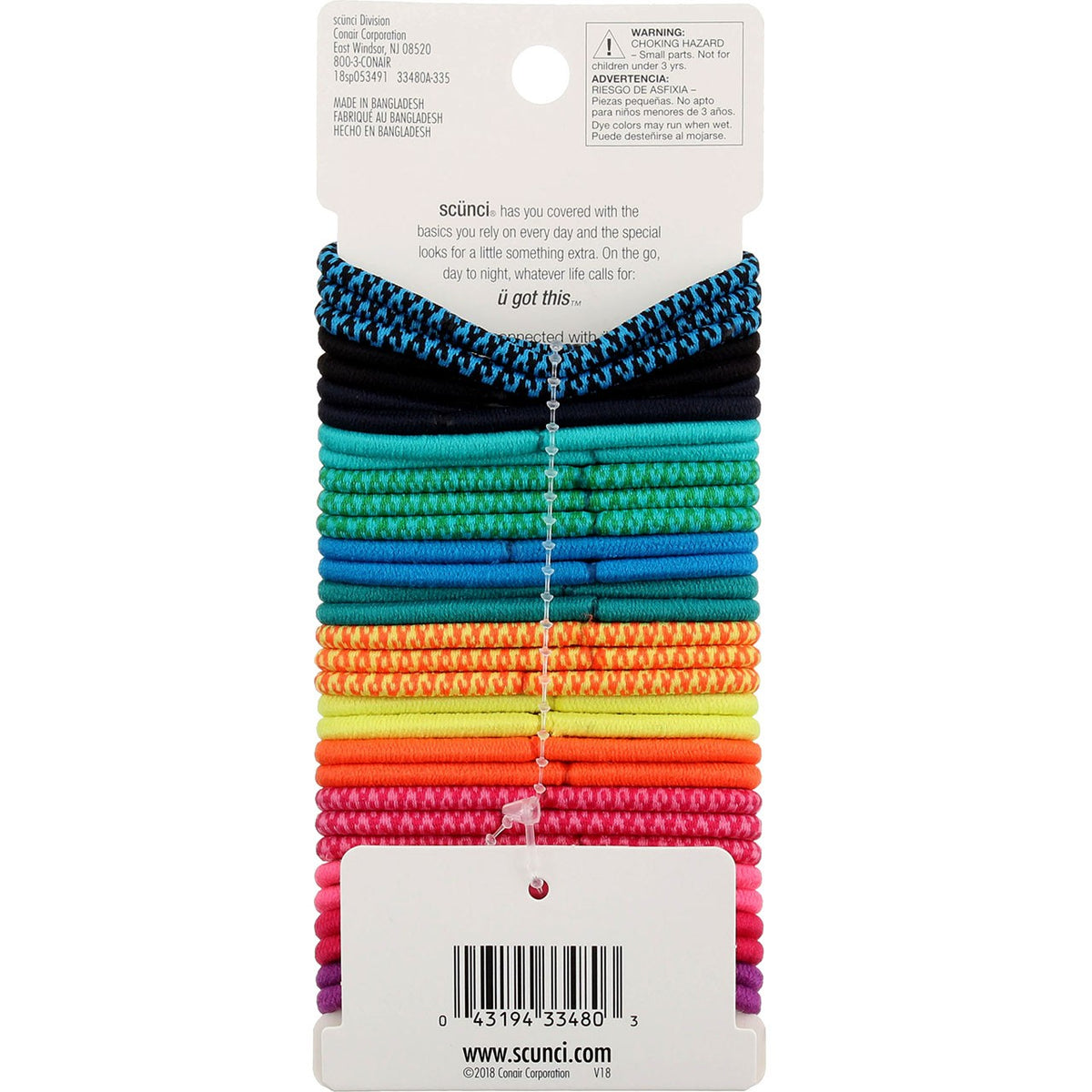 6 Pack Scunci No Damage Hair Elastics, Rainbow Colors, 32 Ct
