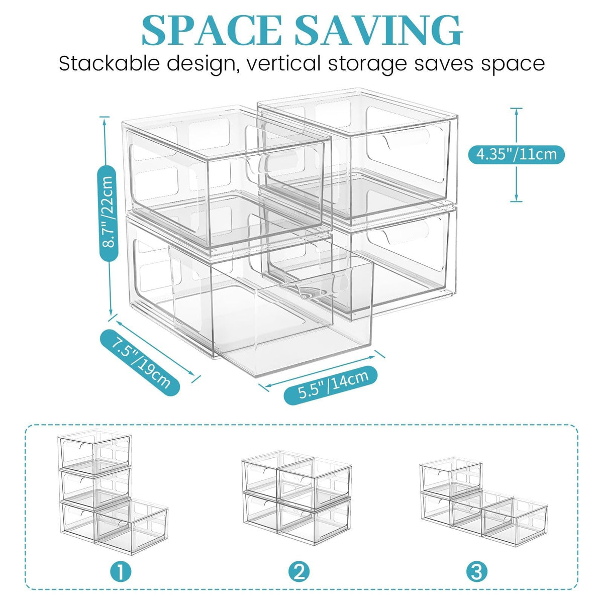 Stackable Clear Plastic Makeup Organizer Drawers with Handles
