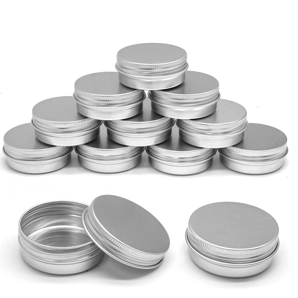 12 Pcs Empty Lip Balm Tin Containers with Lids - 1 oz Aluminum Silver