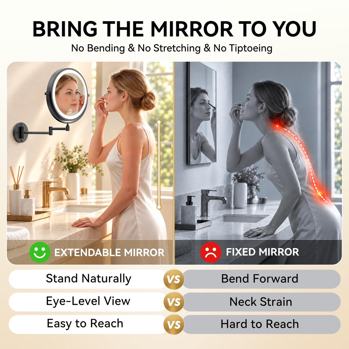 Wall Mounted Lighted Magnifying Makeup Mirror with 30X Zoom, 9 Inch, 360° Rotatable with Bright LED Lighting