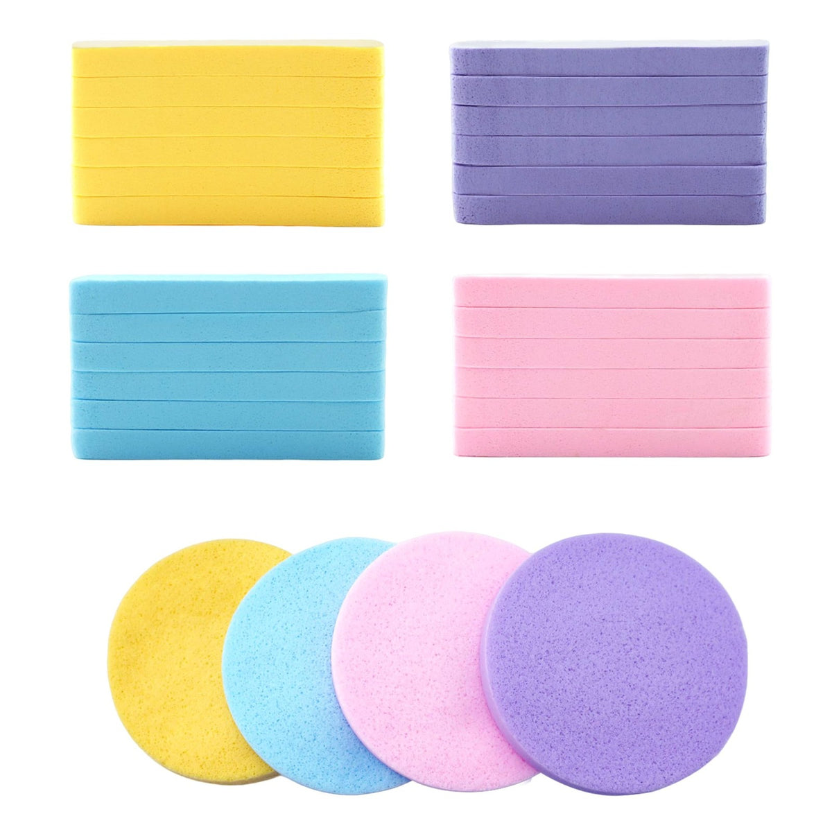 48-Pack Compressed Facial Sponges for Cleansing and Makeup Application - Multi-Color