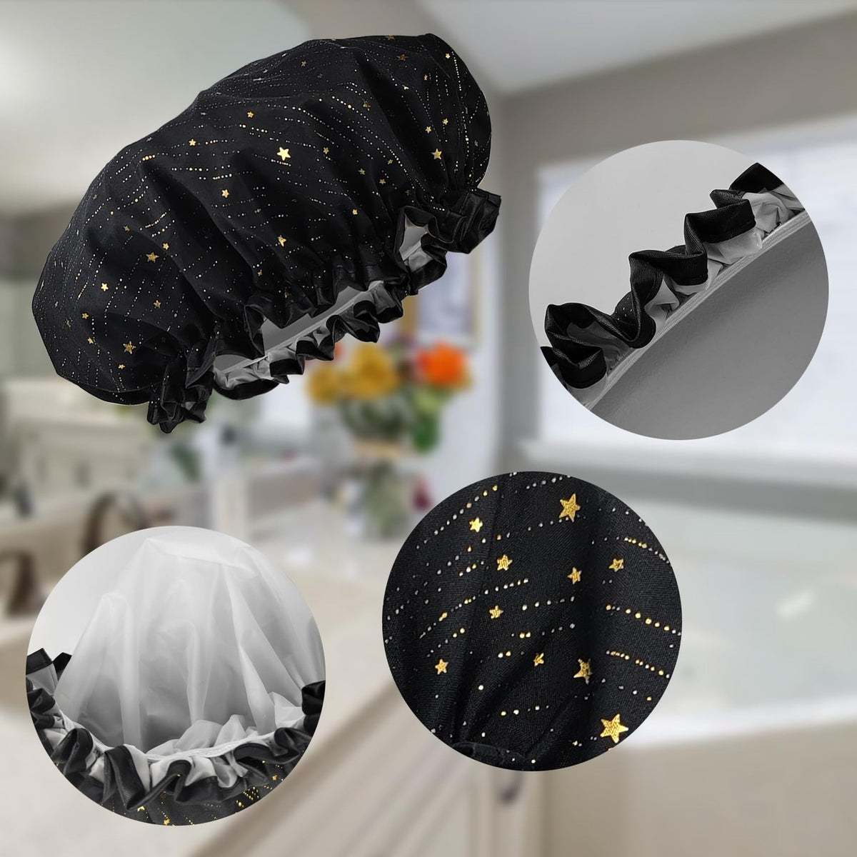 1 Pack Shower Caps, Elastic and Reusable Bonnet, Double Waterproof