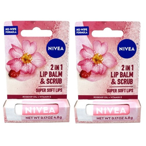 Lip Scrub & Balm Set with Rosehip Oil & Vitamin E - 2 Pack