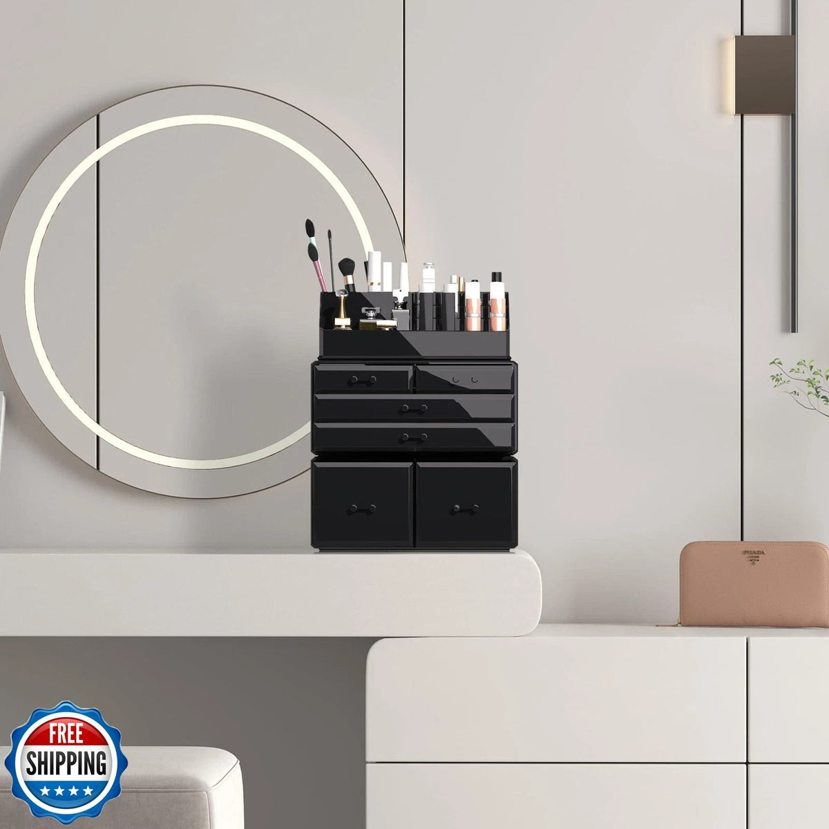 Makeup Organizer 3-Piece Cosmetic Storage Case with 6 Drawers