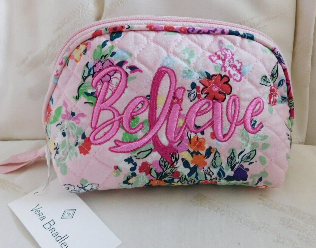 Medium Clamshell Cosmetic Bag - Hope Blooms Pink - Believe Monogram