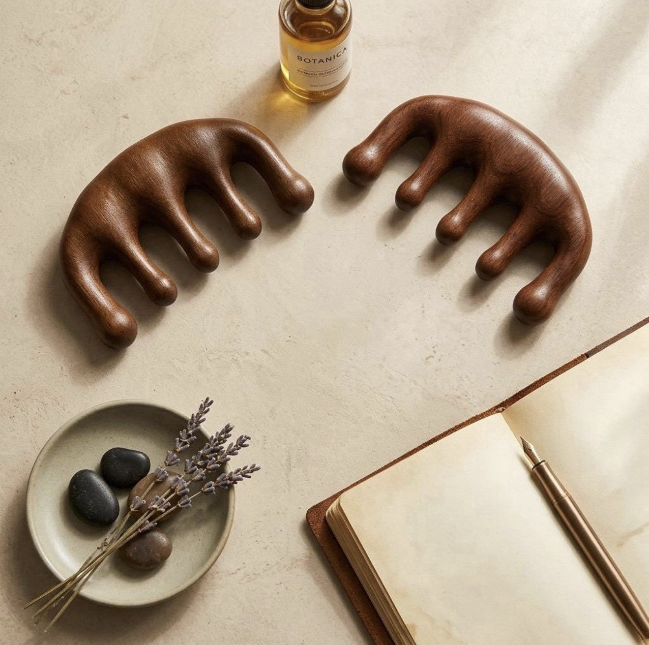 Wooden Scalp Massager & Gua Sha Comb Set for Hair Growth - 2 Pack