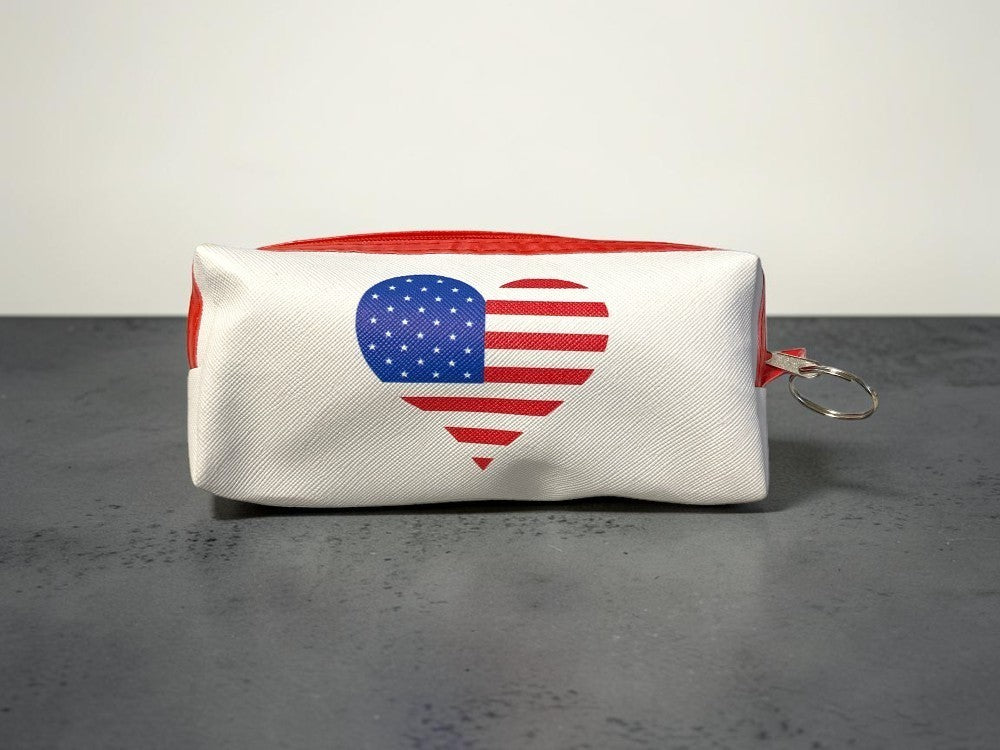 6-Inch USA Theme Red Zipper Bag with Key Ring