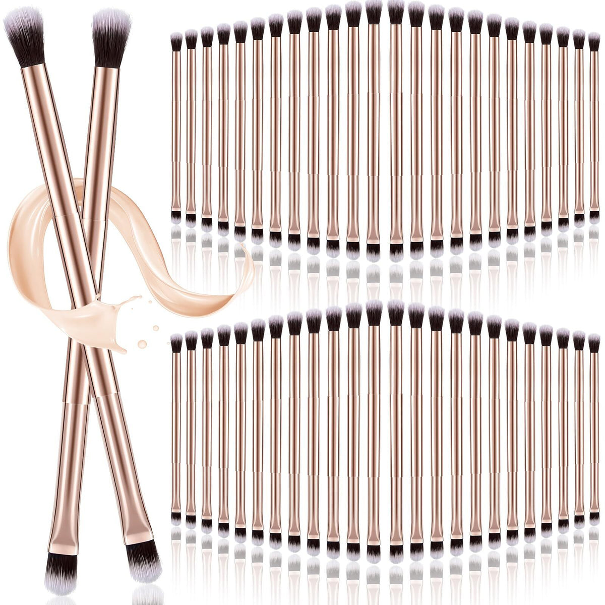 50 Pcs Double Ended Eyeshadow and Concealer Makeup Brushes - Rose Gold