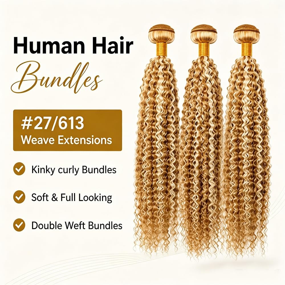 Highlight Blonde Hair Bundles 26-30 Inch Brazilian Human Hair Curly Wave