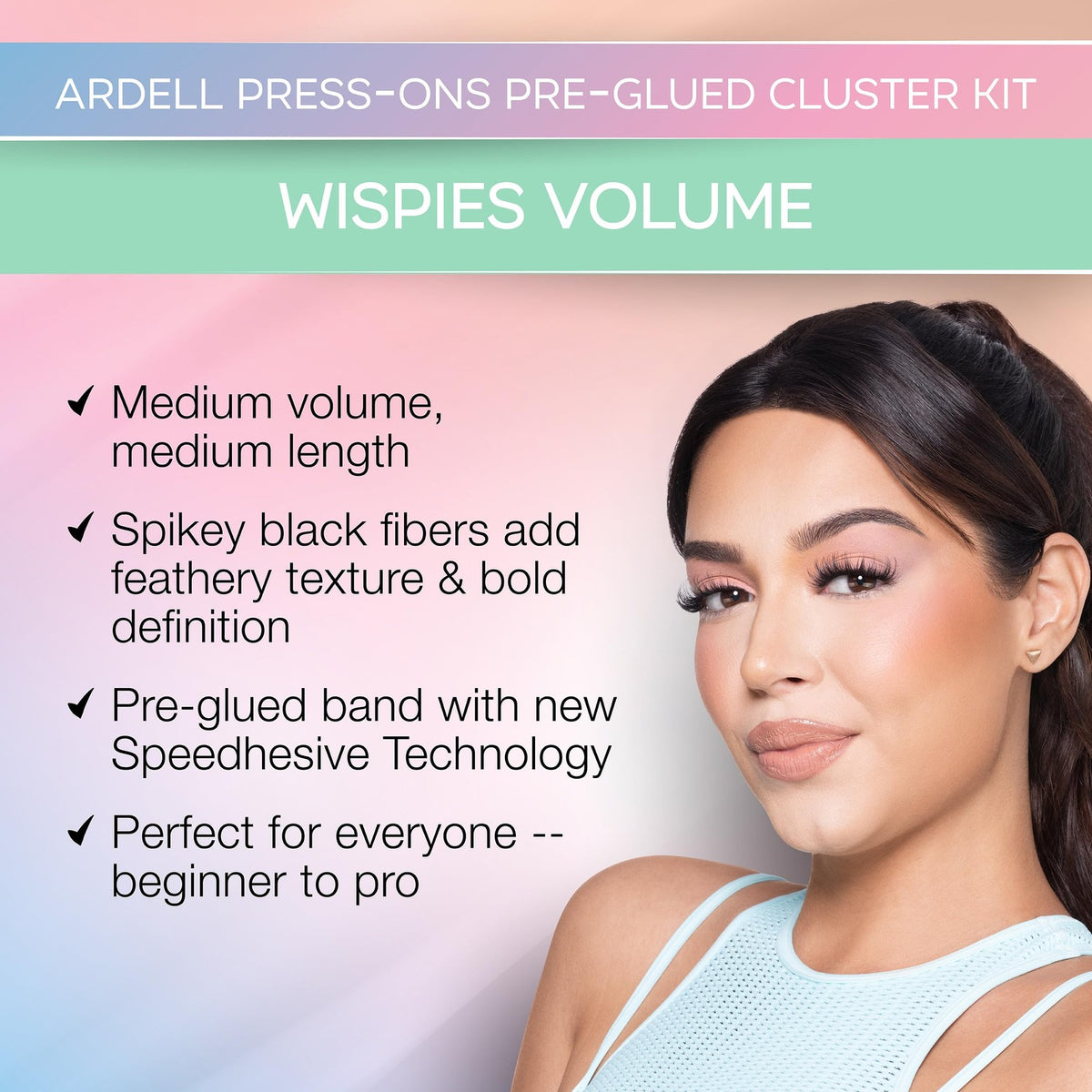 Pre-Glued Eyelash Extensions - Wispies Volume False Lashes for Natural Look