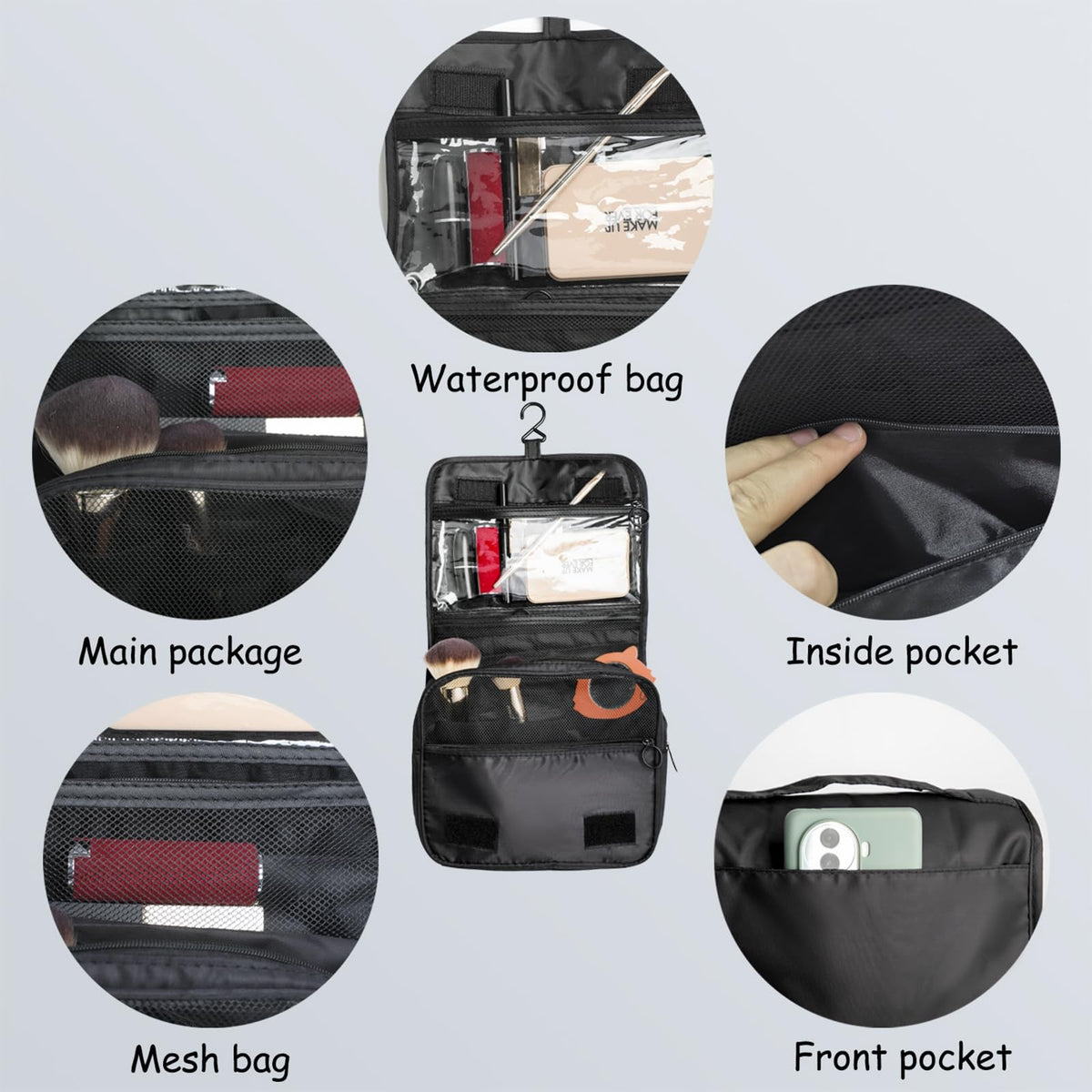 Foldable Hanging Travel Toiletry Bag with Multiple Compartments