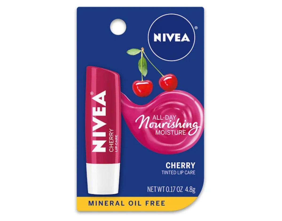 Nivea Cherry Tinted Lip Care - Nourishing Lip Balm with Shea Butter & Jojoba Oil, 0.17oz